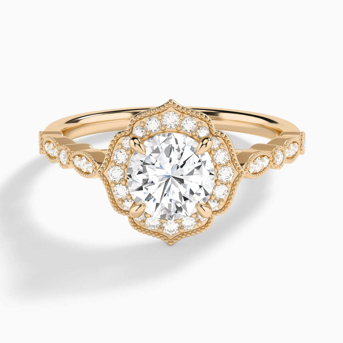 Round Anastasia Vintage Halo Lab Diamond Engagement Ring In 14K Rose Gold - Lucenjuri
