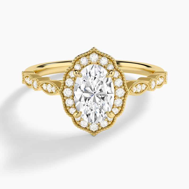 Oval Anastasia Vintage Halo Lab Diamond Engagement Ring In 14K Yellow Gold - Lucenjuri