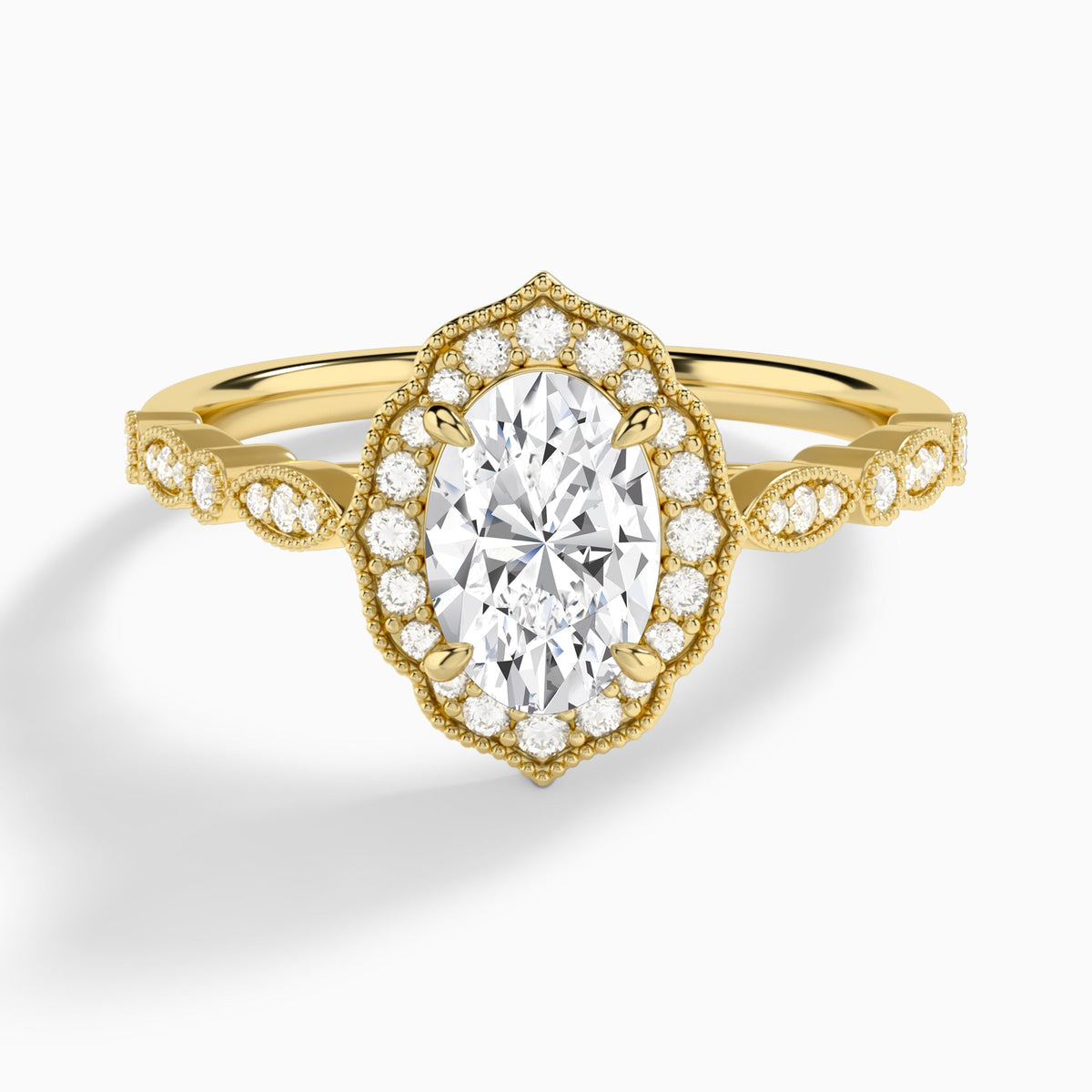 Oval Anastasia Vintage Halo Lab Diamond Engagement Ring In 18K Yellow Gold - Lucenjuri