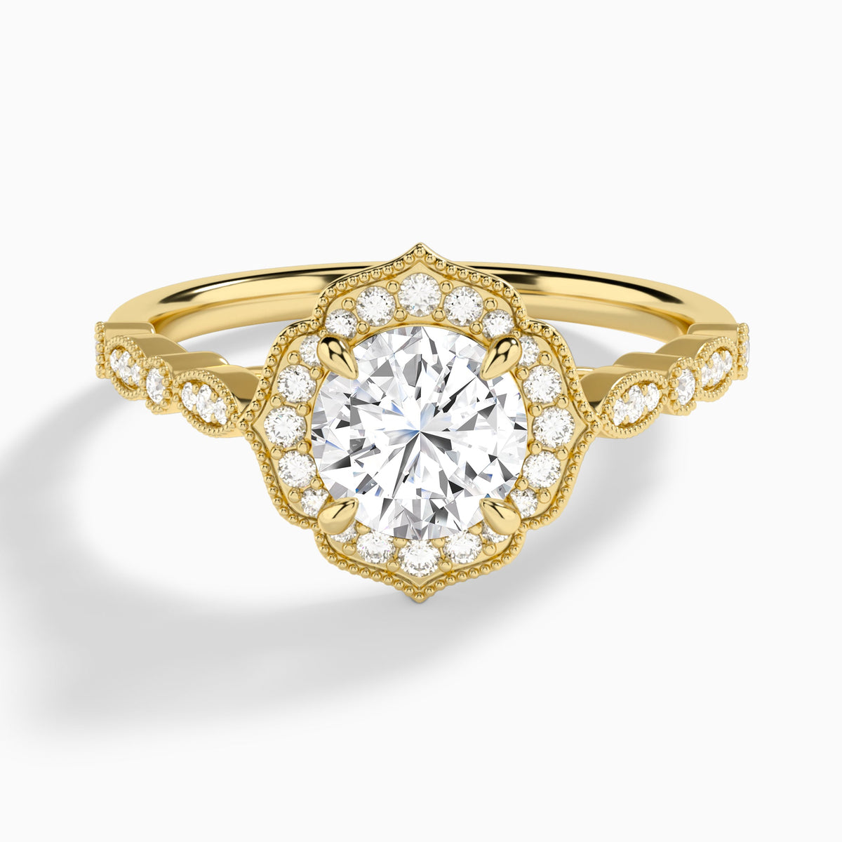 Round Anastasia Vintage Halo Lab Diamond Engagement Ring In 14K Yellow Gold - Lucenjuri