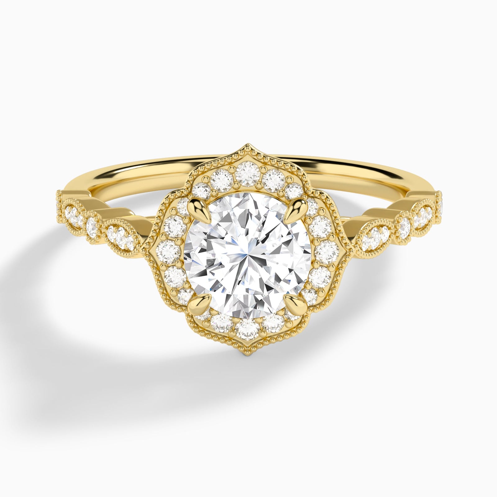 Round Anastasia Vintage Halo Lab Diamond Engagement Ring In 18K Yellow Gold - Lucenjuri