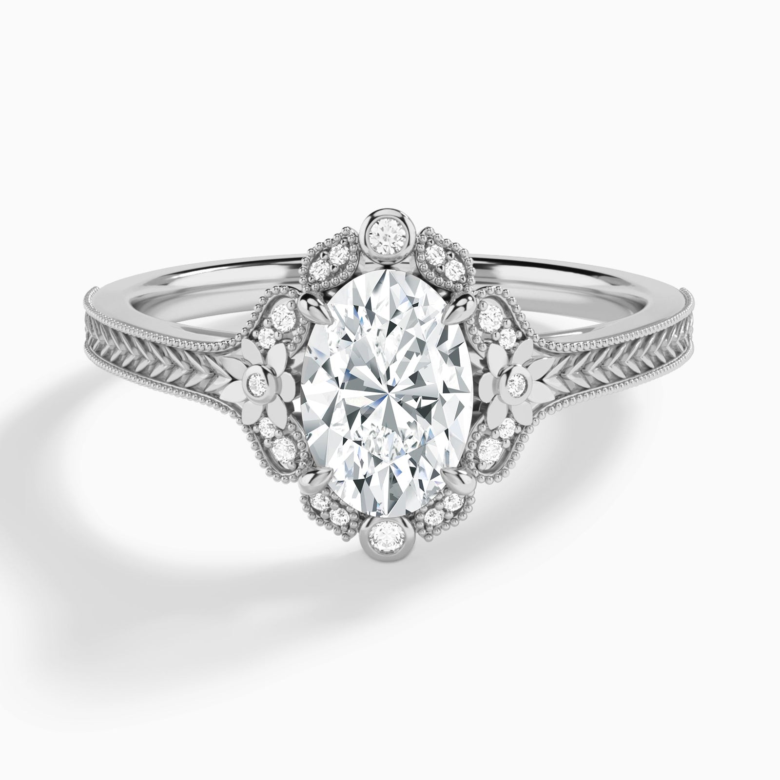 Oval Arabella Halo Lab Grown Diamond Engagement Ring In Platinum - Lucenjuri