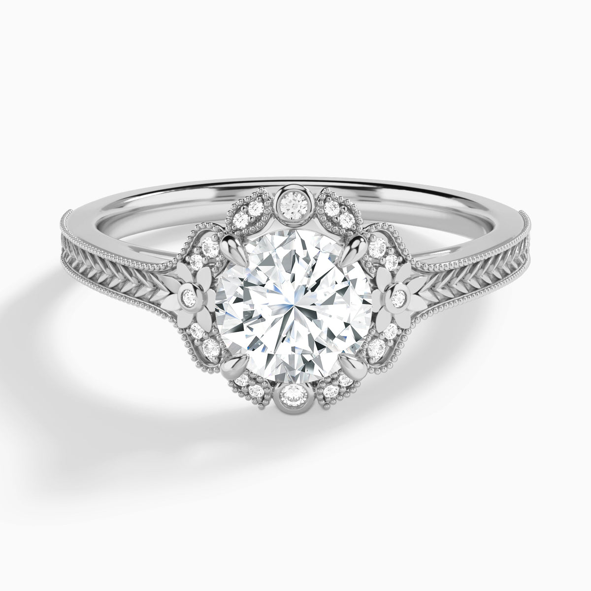 Round Arabella Halo Lab Grown Diamond Engagement Ring In Platinum - Lucenjuri