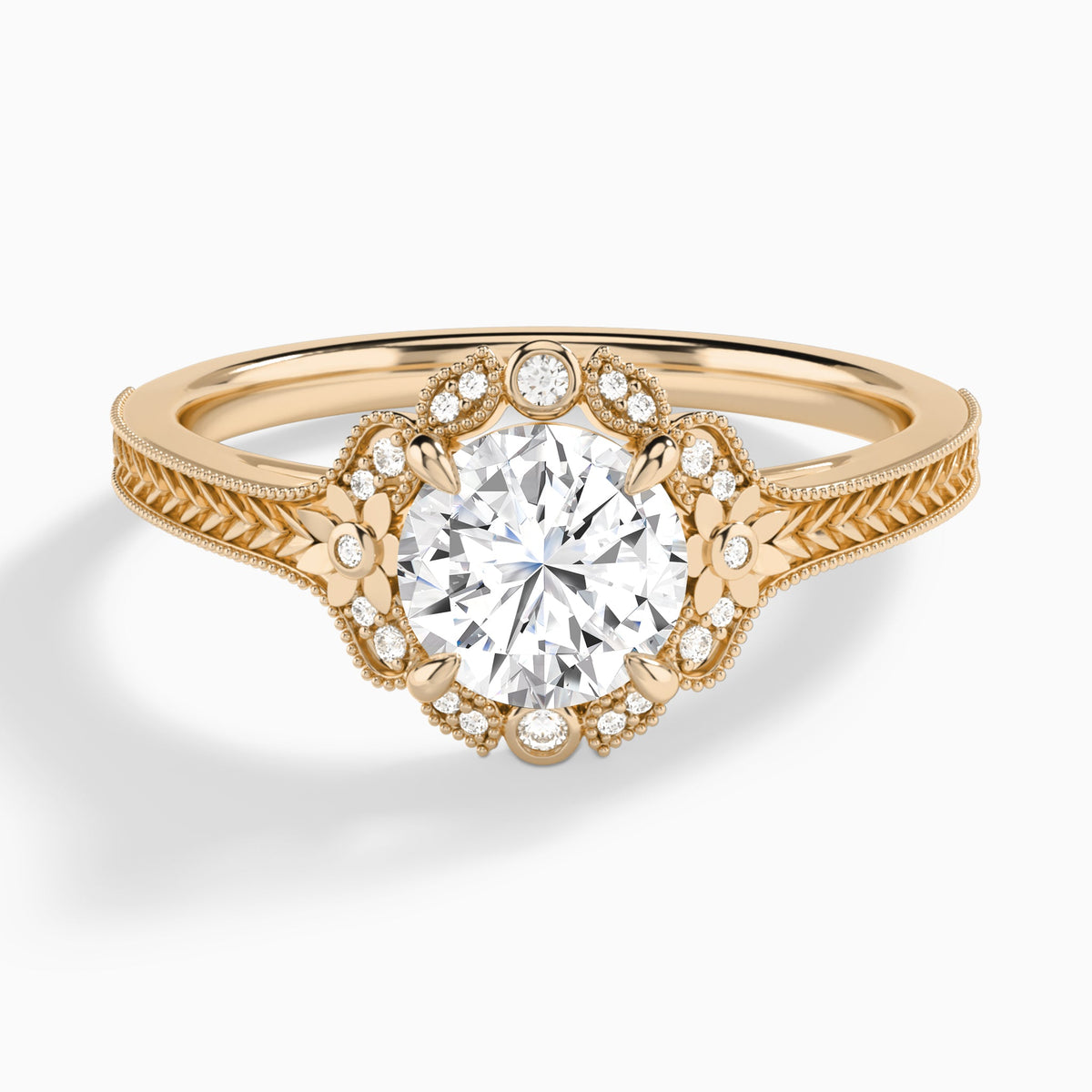Round Arabella Halo Lab Grown Diamond Engagement Ring In 14K Rose Gold - Lucenjuri