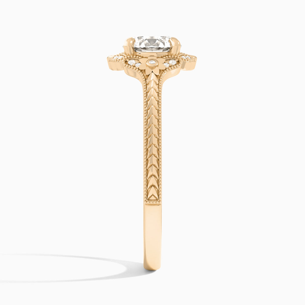 Round Arabella Halo Lab Grown Diamond Engagement Ring In 14K Rose Gold, Side View