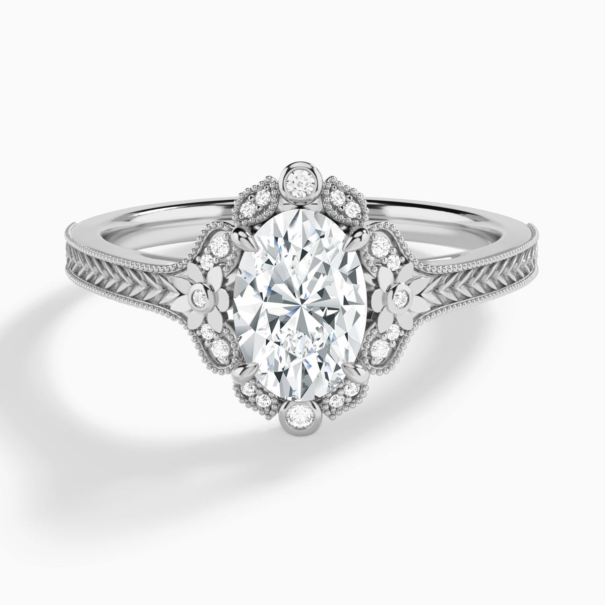 Oval Arabella Halo Lab Grown Diamond Engagement Ring In 14K White Gold - Lucenjuri
