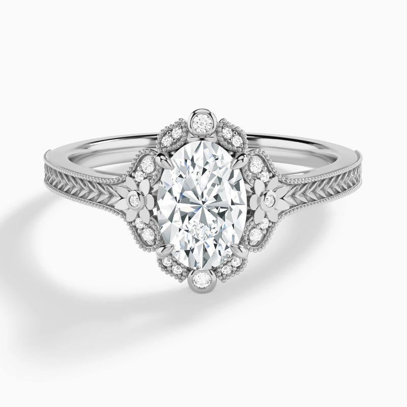 Oval Arabella Halo Lab Grown Diamond Engagement Ring In 18K White Gold - Lucenjuri