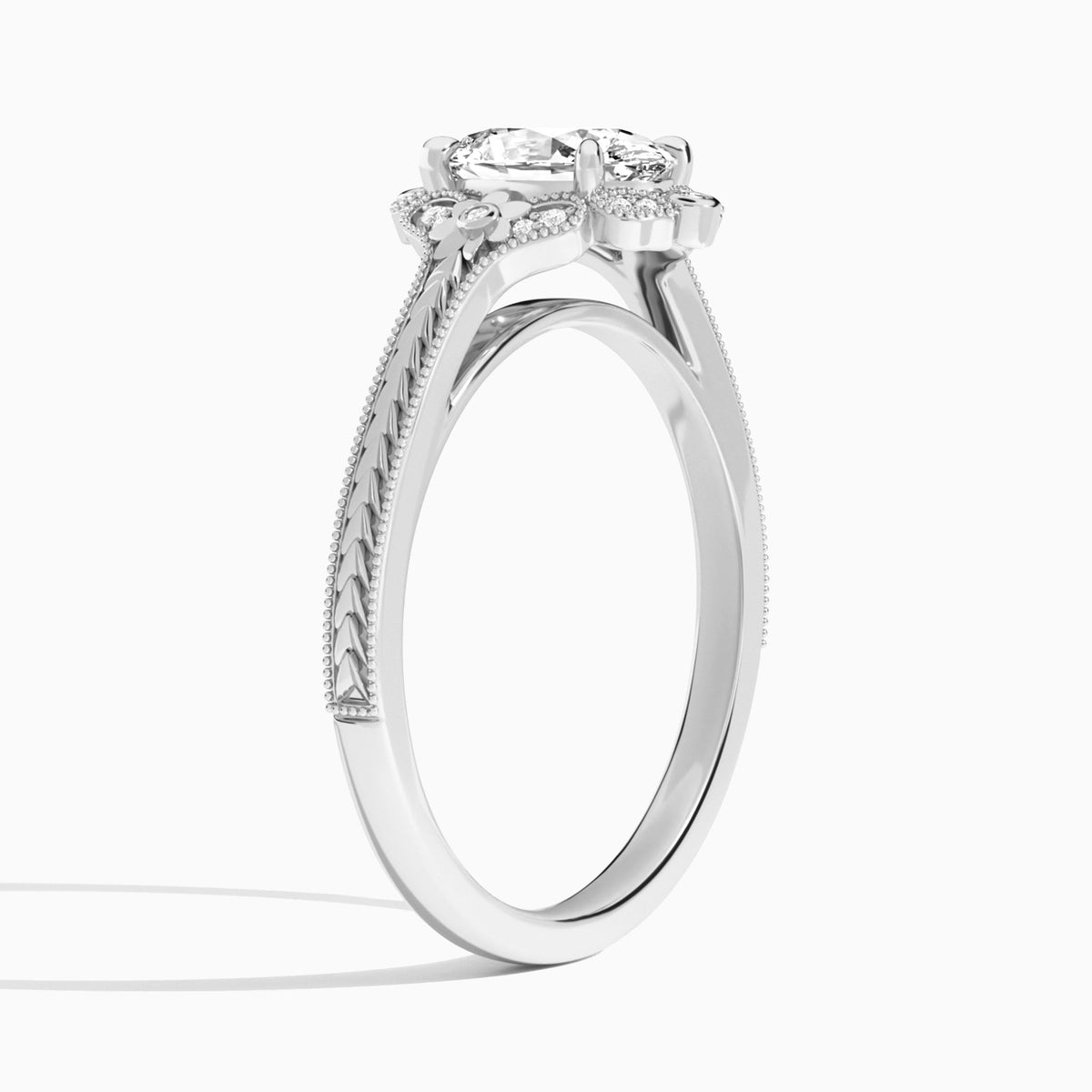 Oval Arabella Halo Lab Grown Diamond Engagement Ring In 14K White Gold, Angle View