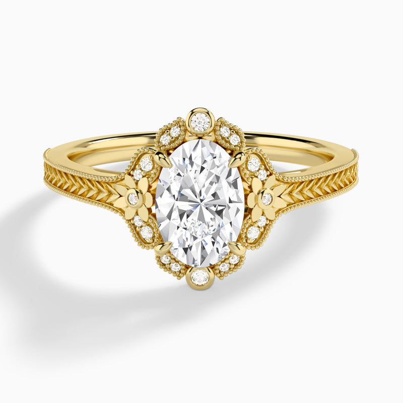 Oval Arabella Halo Lab Diamond Engagement Ring In 14K Yellow Gold - Lucenjuri