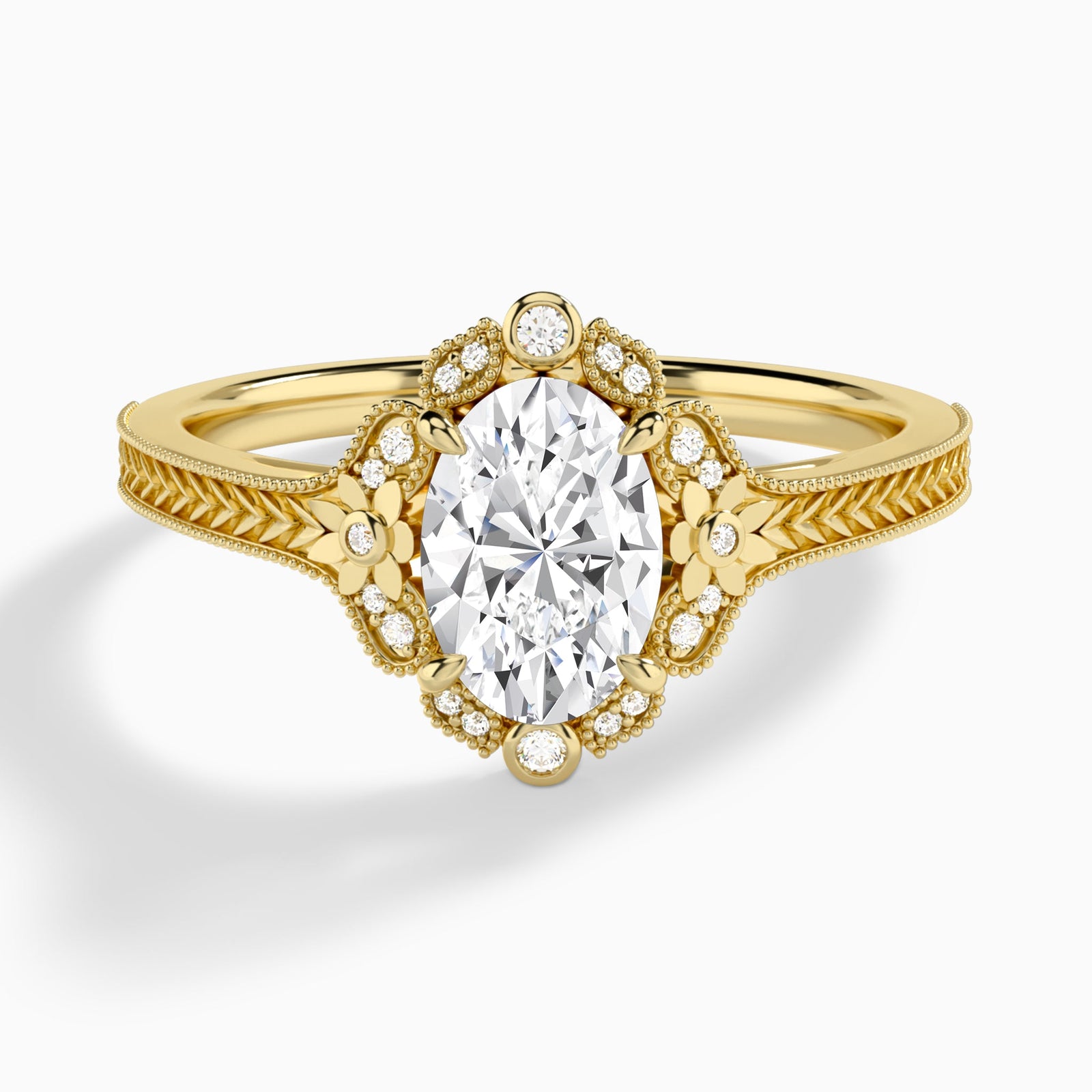 Oval Arabella Halo Lab Diamond Engagement Ring In 18K Yellow Gold - Lucenjuri