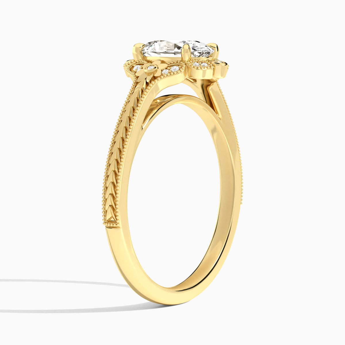 Oval Arabella Halo Lab Diamond Engagement Ring In 18K Yellow Gold, Angle View