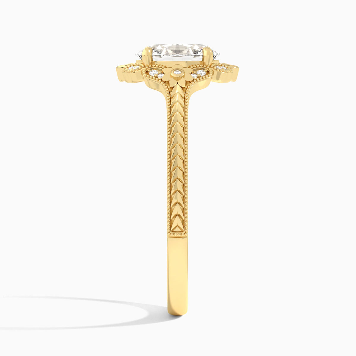Oval Arabella Halo Lab Diamond Engagement Ring In 18K Yellow Gold, Side View