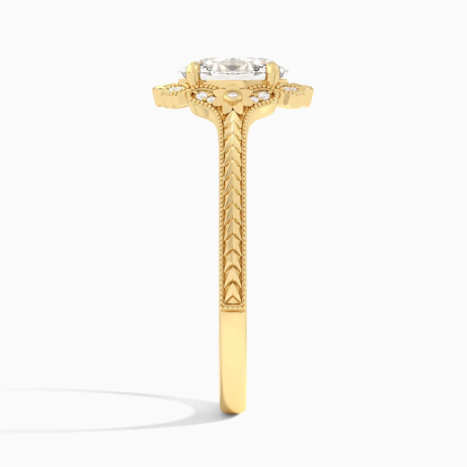 Oval Arabella Halo Lab Diamond Engagement Ring In 18K Yellow Gold, Side View