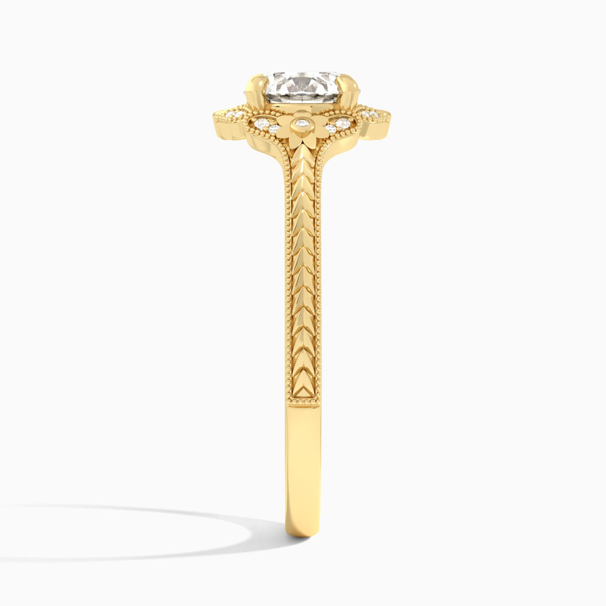 Round Arabella Halo Lab Diamond Engagement Ring In 18K Yellow Gold, Side View