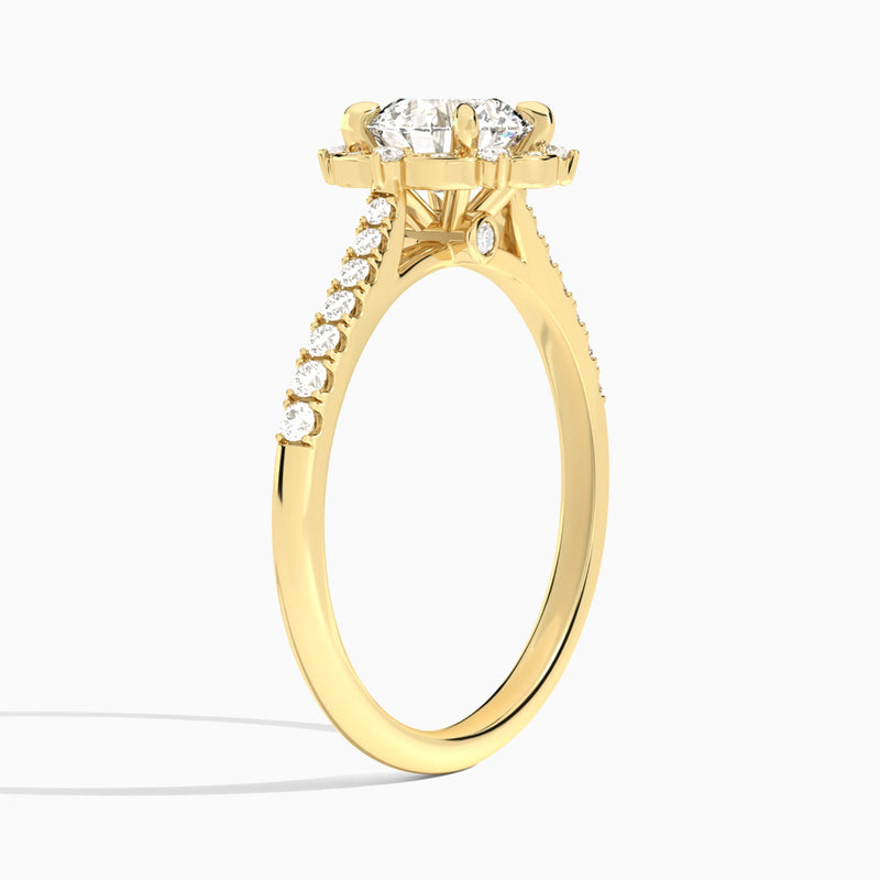 Round Luxe Eugenia Lab Grown Diamond Engagement Ring In 14K Yellow Gold, Angle View