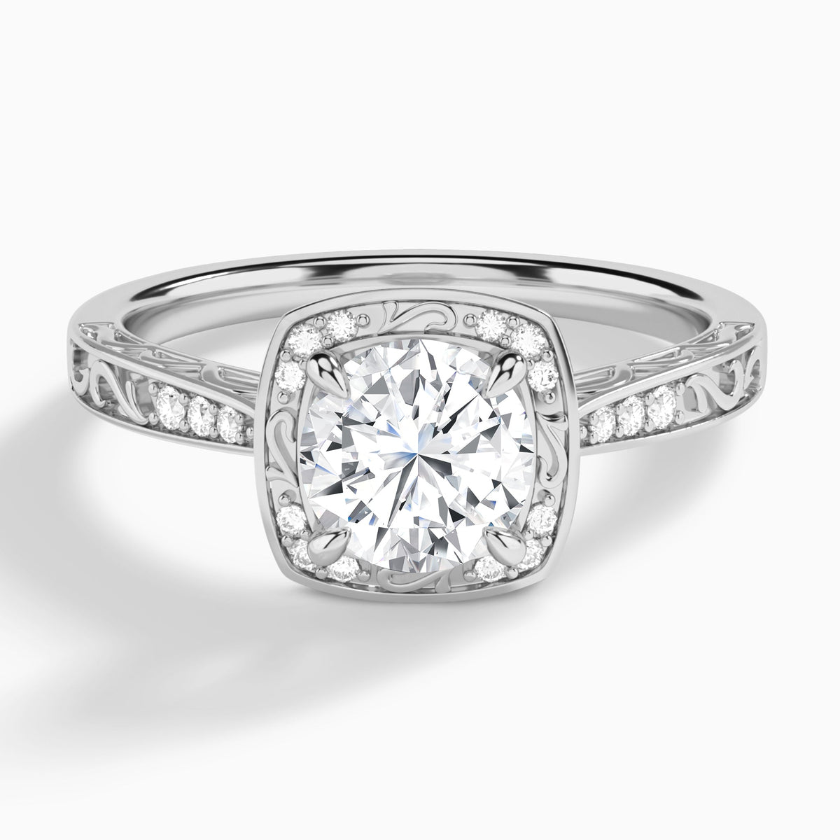 Round Lavinia Vintage Halo Lab Diamond Engagement Ring In Platinum - Lucenjuri