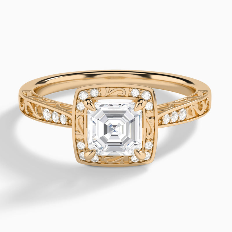 Asscher Lavinia Vintage Halo Lab Diamond Engagement Ring In 14K Rose Gold - Lucenjuri