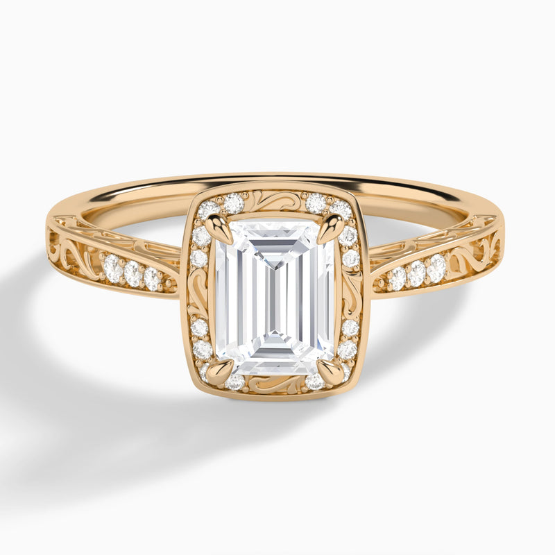Emerald Lavinia Vintage Halo Lab Diamond Engagement Ring In 14K Rose Gold - Lucenjuri