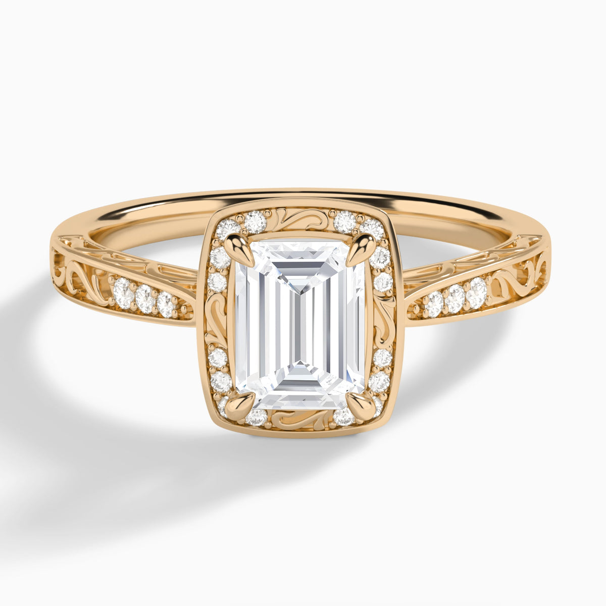 Emerald Lavinia Vintage Halo Lab Diamond Engagement Ring In 14K Rose Gold - Lucenjuri