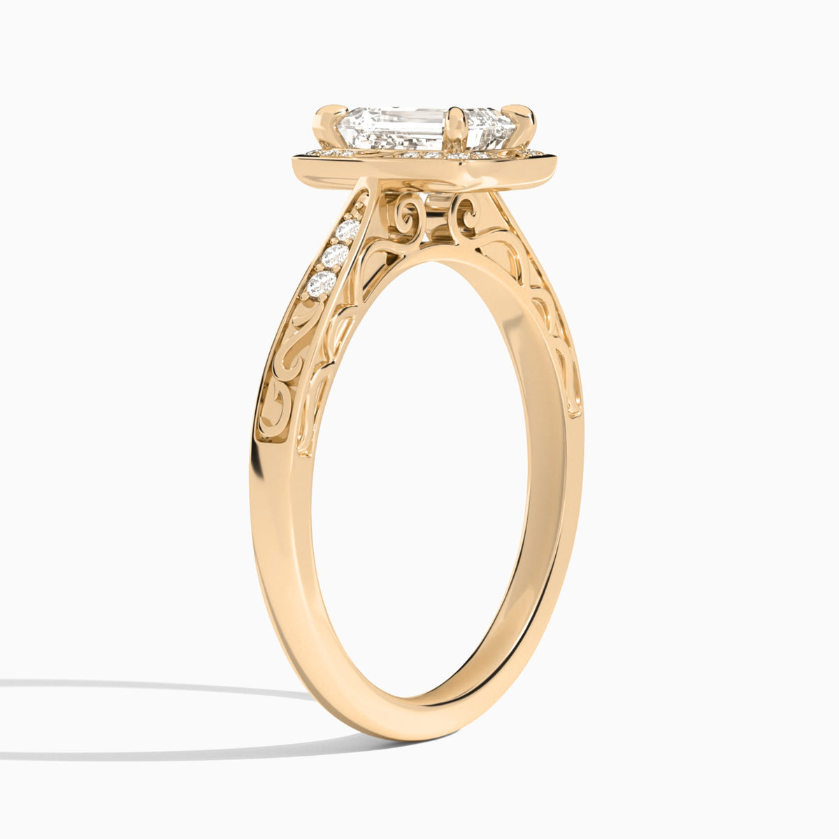 Emerald Lavinia Vintage Halo Lab Diamond Engagement Ring In 14K Rose Gold, Angle View