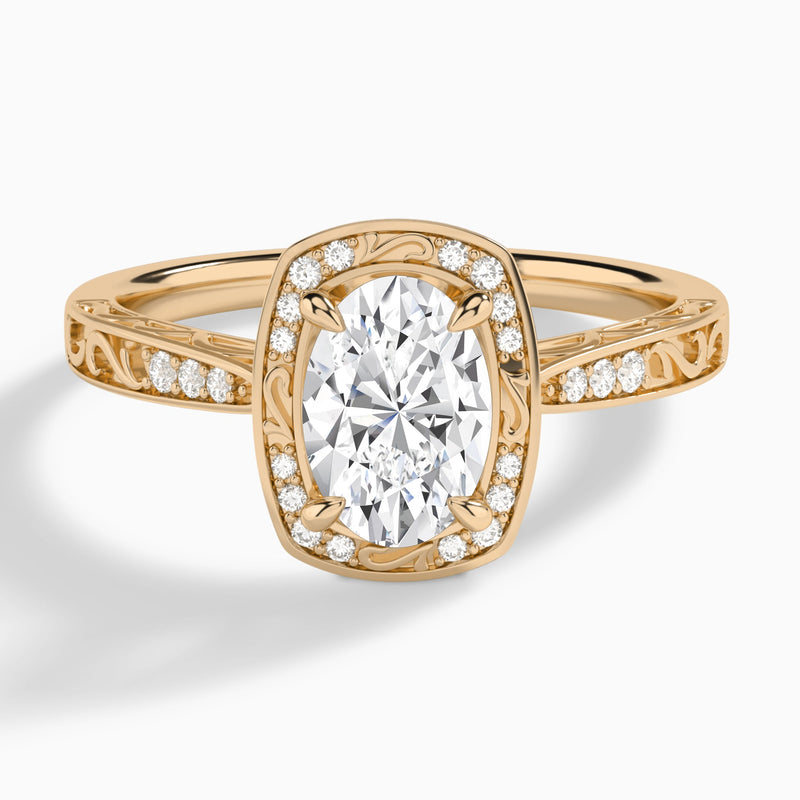 Oval Lavinia Vintage Halo Lab Diamond Engagement Ring In 14K Rose Gold - Lucenjuri