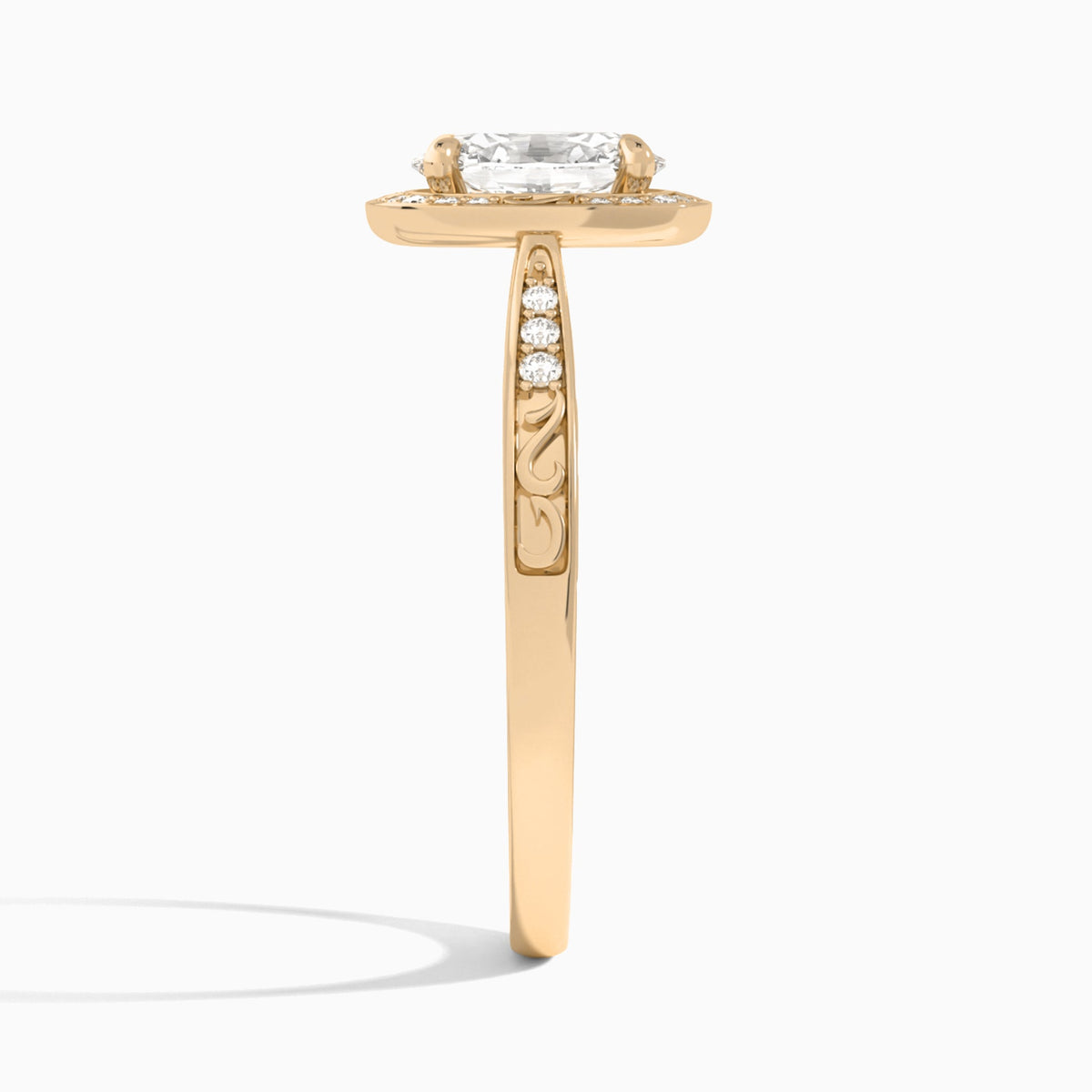 Oval Lavinia Vintage Halo Lab Diamond Engagement Ring In 14K Rose Gold, Side View