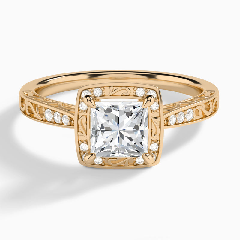 Princess Lavinia Vintage Halo Lab Diamond Engagement Ring In 14K Rose Gold - Lucenjuri
