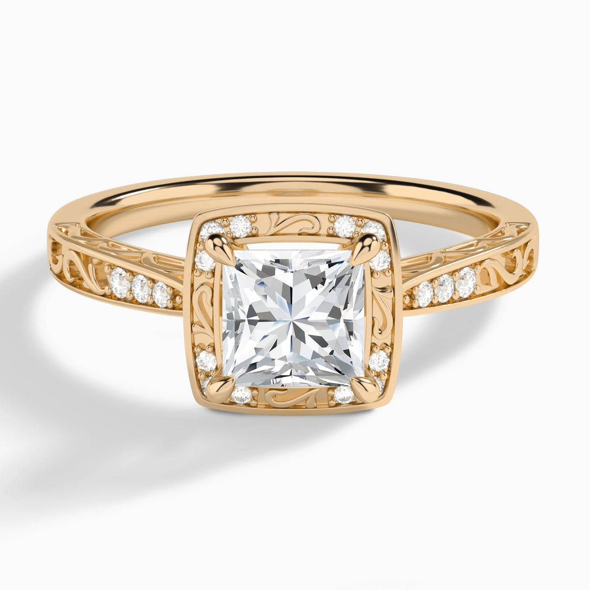 Princess Lavinia Vintage Halo Lab Diamond Engagement Ring In 14K Rose Gold - Lucenjuri