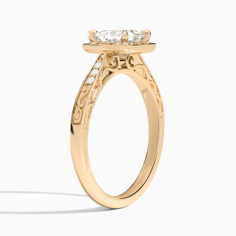 Princess Lavinia Vintage Halo Lab Diamond Engagement Ring In 14K Rose Gold, Angle View