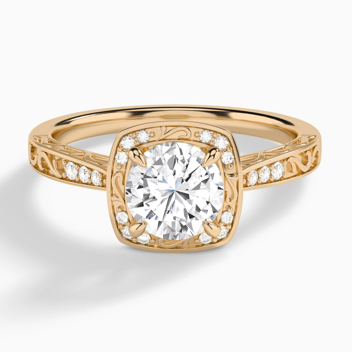 Round Lavinia Vintage Halo Lab Diamond Engagement Ring In 14K Rose Gold - Lucenjuri