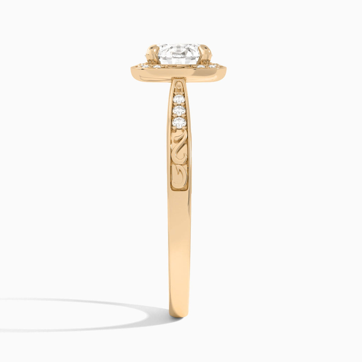 Round Lavinia Vintage Halo Lab Diamond Engagement Ring In 14K Rose Gold, Side View