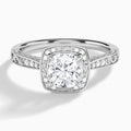 Cushion Engraved Halo Lab Diamond Engagement Ring In 18K White Gold - Lucenjuri