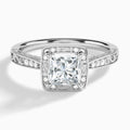 Princess Engraved Halo Lab Diamond Engagement Ring In 18K White Gold - Lucenjuri