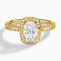 Oval Engraved Halo Lab Diamond Engagement Ring In 14K Yellow Gold - Lucenjuri