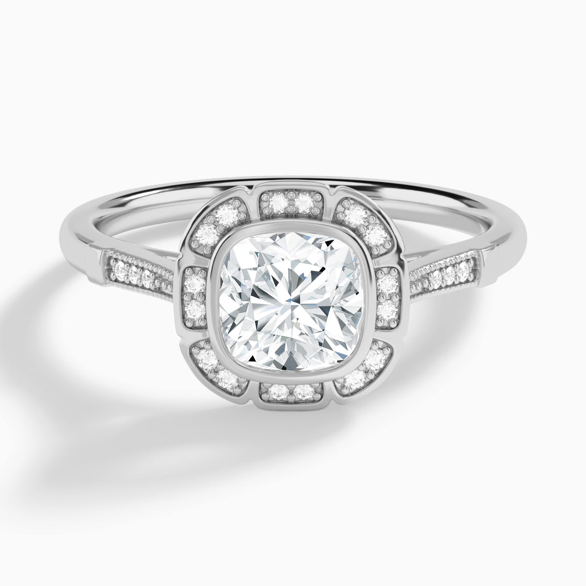Cushion Mirabelle Antique Halo Lab Diamond Engagement Ring In Platinum - Lucenjuri