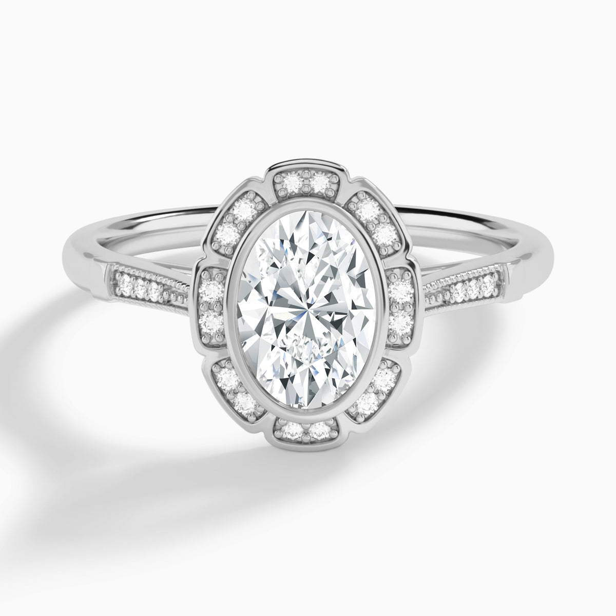 Oval Mirabelle Antique Halo Lab Diamond Engagement Ring In Platinum - Lucenjuri