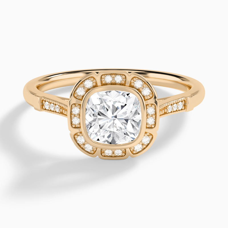 Cushion Mirabelle Antique Halo Lab Diamond Engagement Ring In 14K Rose Gold - Lucenjuri