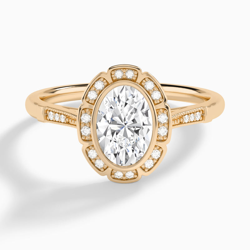 Oval Mirabelle Antique Halo Lab Diamond Engagement Ring In 14K Rose Gold - Lucenjuri
