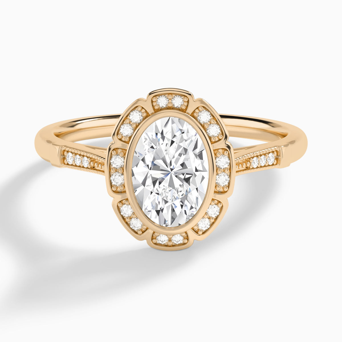 Oval Mirabelle Antique Halo Lab Diamond Engagement Ring In 14K Rose Gold - Lucenjuri