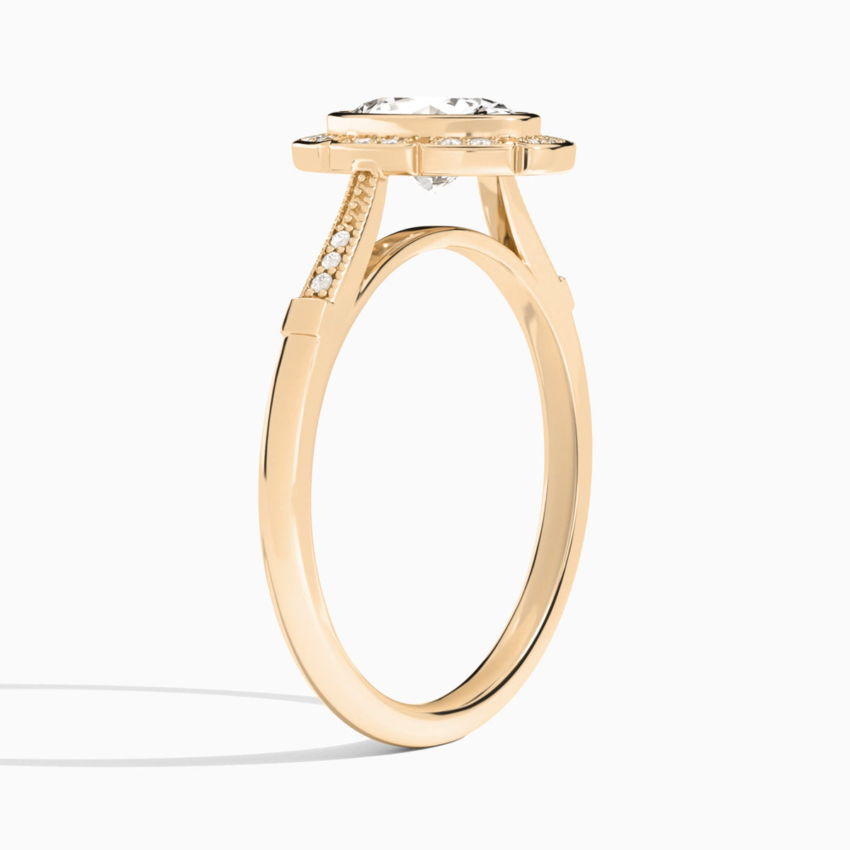 Oval Mirabelle Antique Halo Lab Diamond Engagement Ring In 14K Rose Gold, Angle View