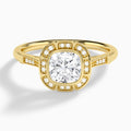 Cushion Mirabelle Antique Halo Lab Diamond Engagement Ring In 18K Yellow Gold - Lucenjuri