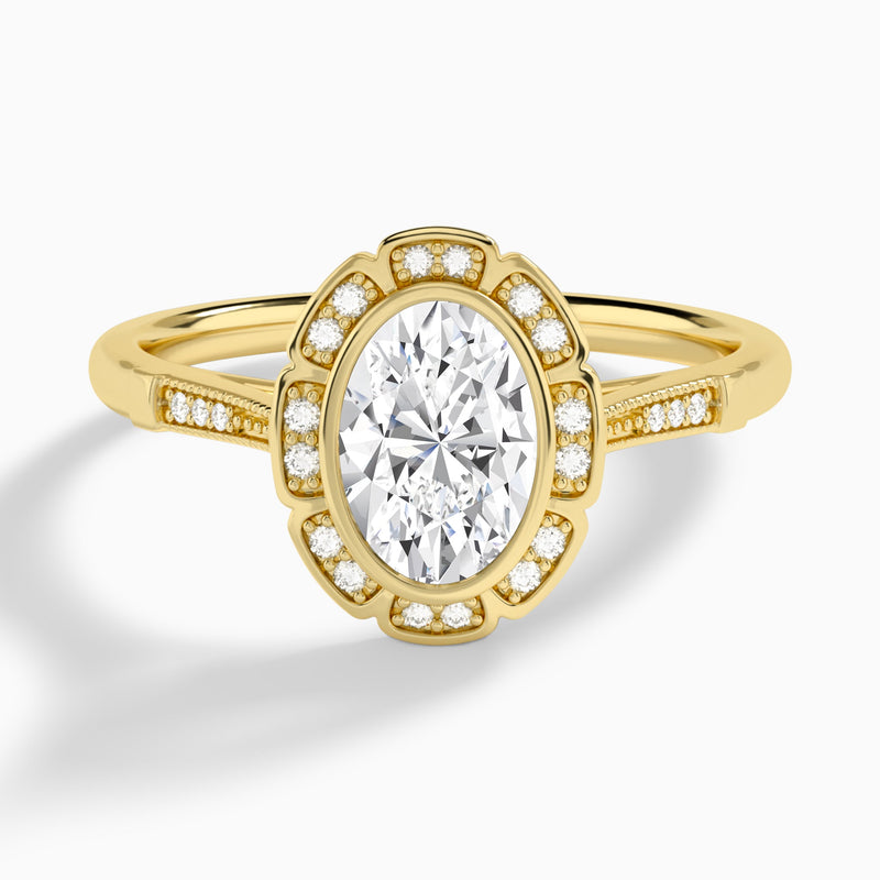 Oval Mirabelle Antique Halo Lab Diamond Engagement Ring In 14K Yellow Gold - Lucenjuri