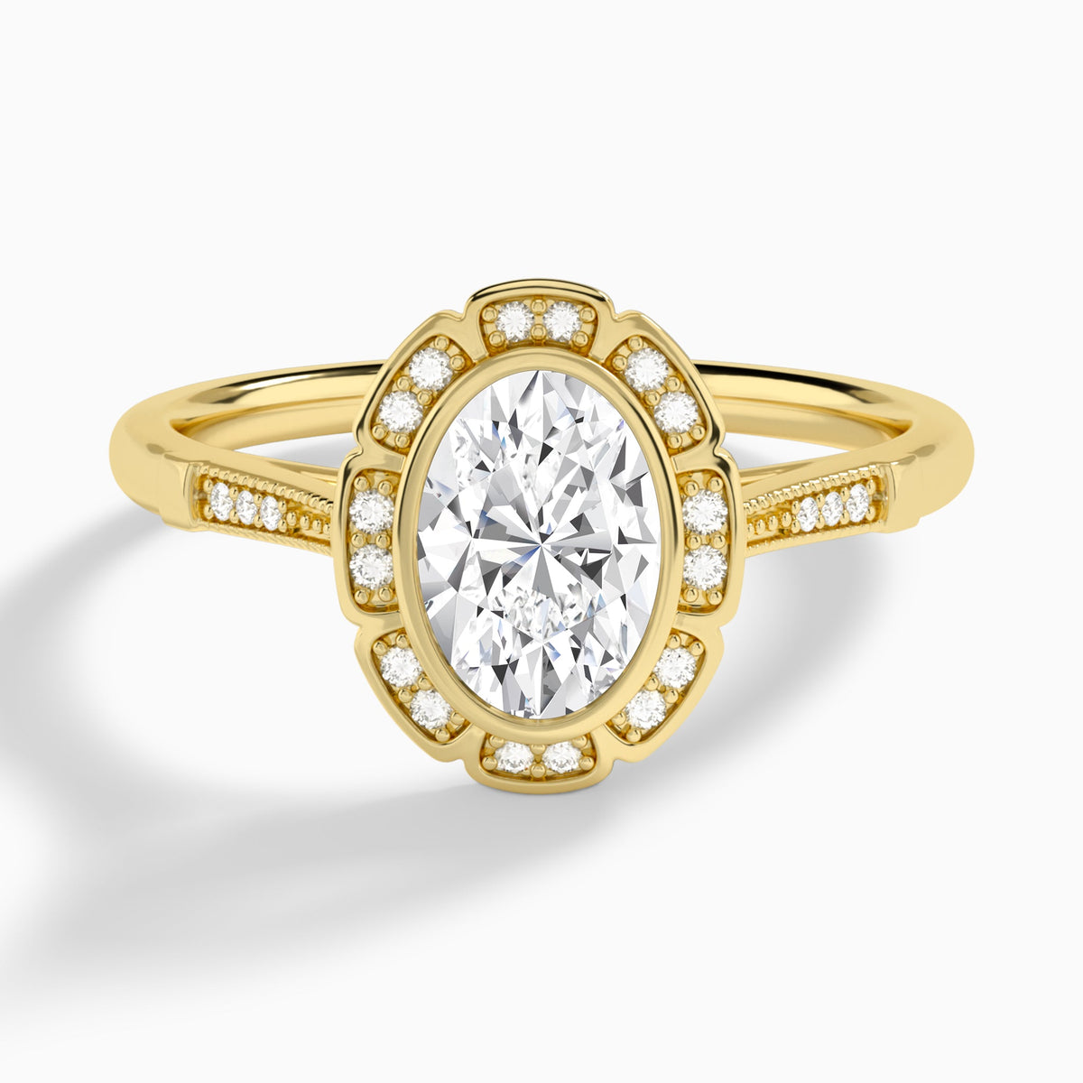 Oval Mirabelle Antique Halo Lab Diamond Engagement Ring In 14K Yellow Gold - Lucenjuri