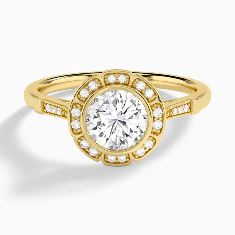 Round Mirabelle Antique Halo Lab Diamond Engagement Ring In 14K Yellow Gold - Lucenjuri