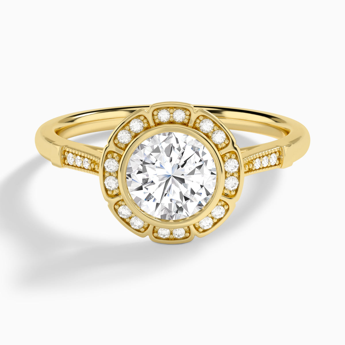 Round Mirabelle Antique Halo Lab Diamond Engagement Ring In 14K Yellow Gold - Lucenjuri