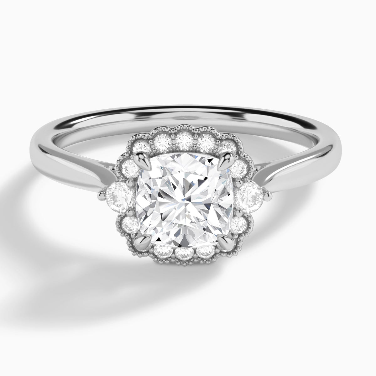 Cushion Melody Halo Lab Grown Diamond Engagement Ring In Platinum - Lucenjuri