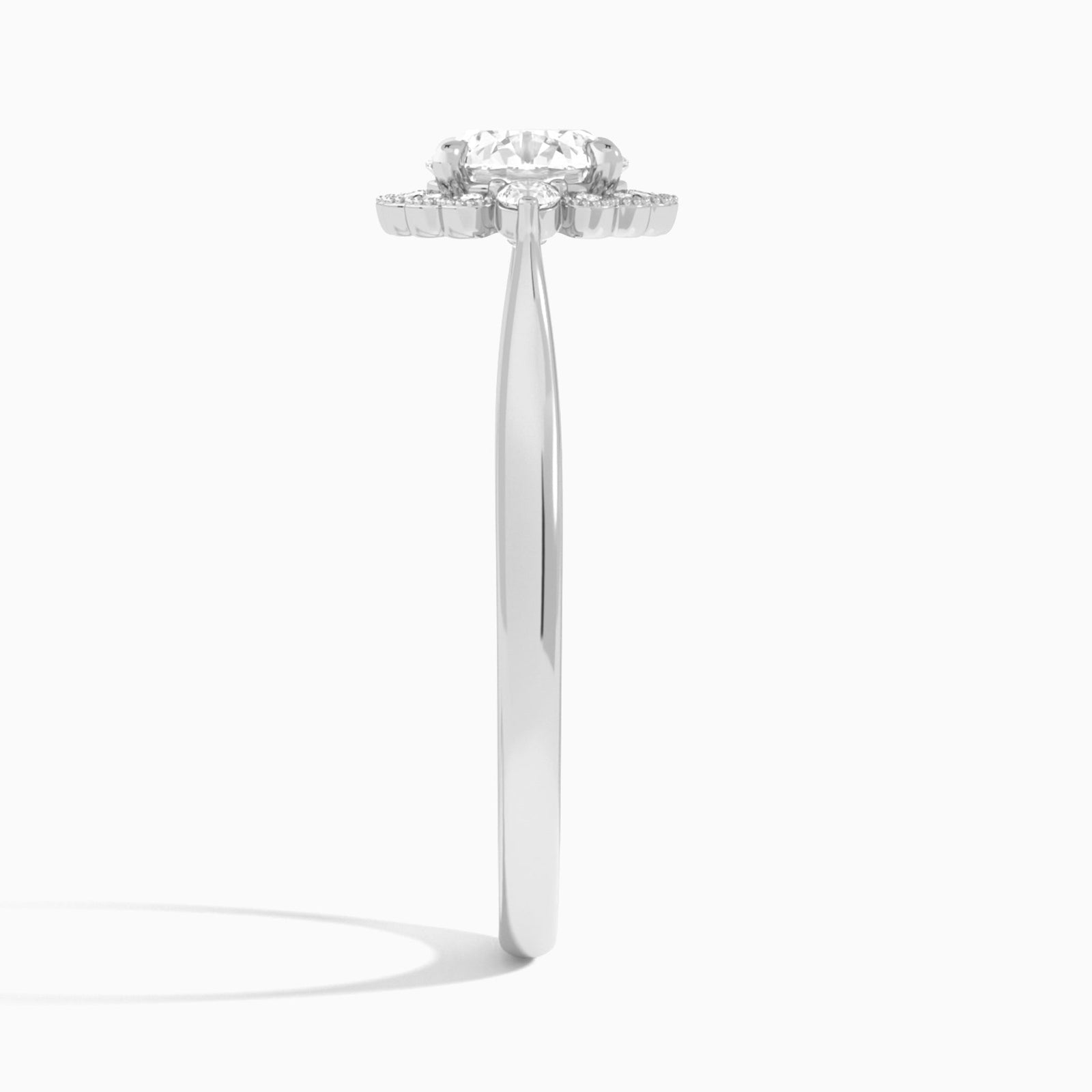 Round Melody Halo Lab Grown Diamond Engagement Ring In Platinum, Side View