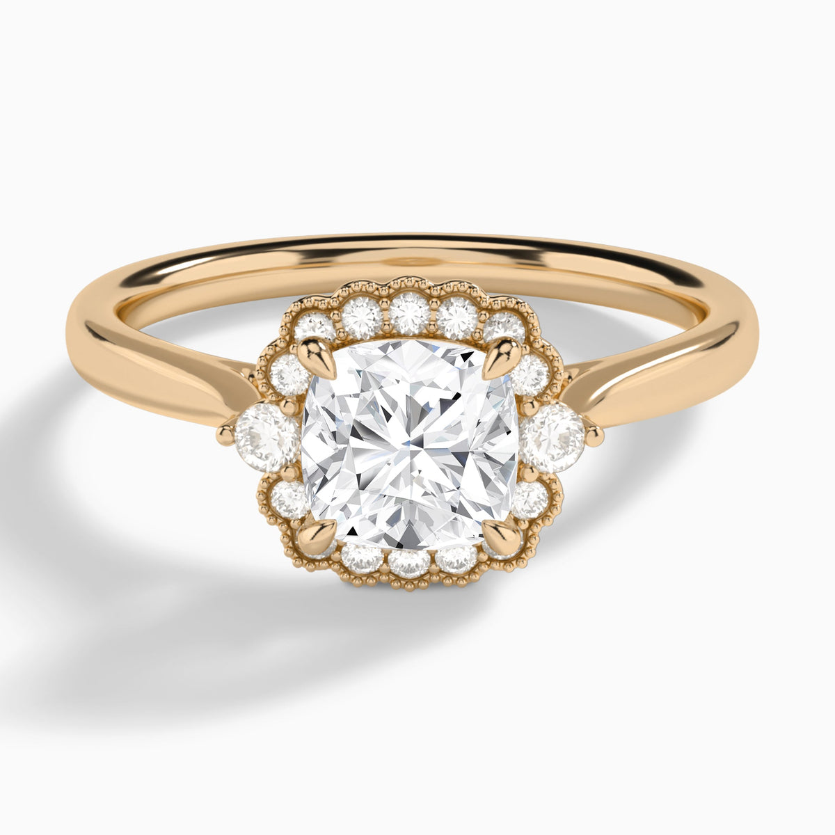 Cushion Melody Halo Lab Grown Diamond Engagement Ring In 14K Rose Gold - Lucenjuri