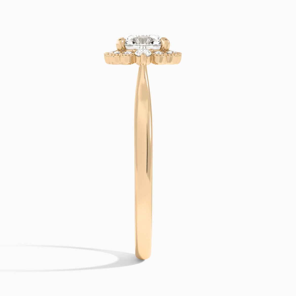 Cushion Melody Halo Lab Grown Diamond Engagement Ring In 14K Rose Gold, Side View