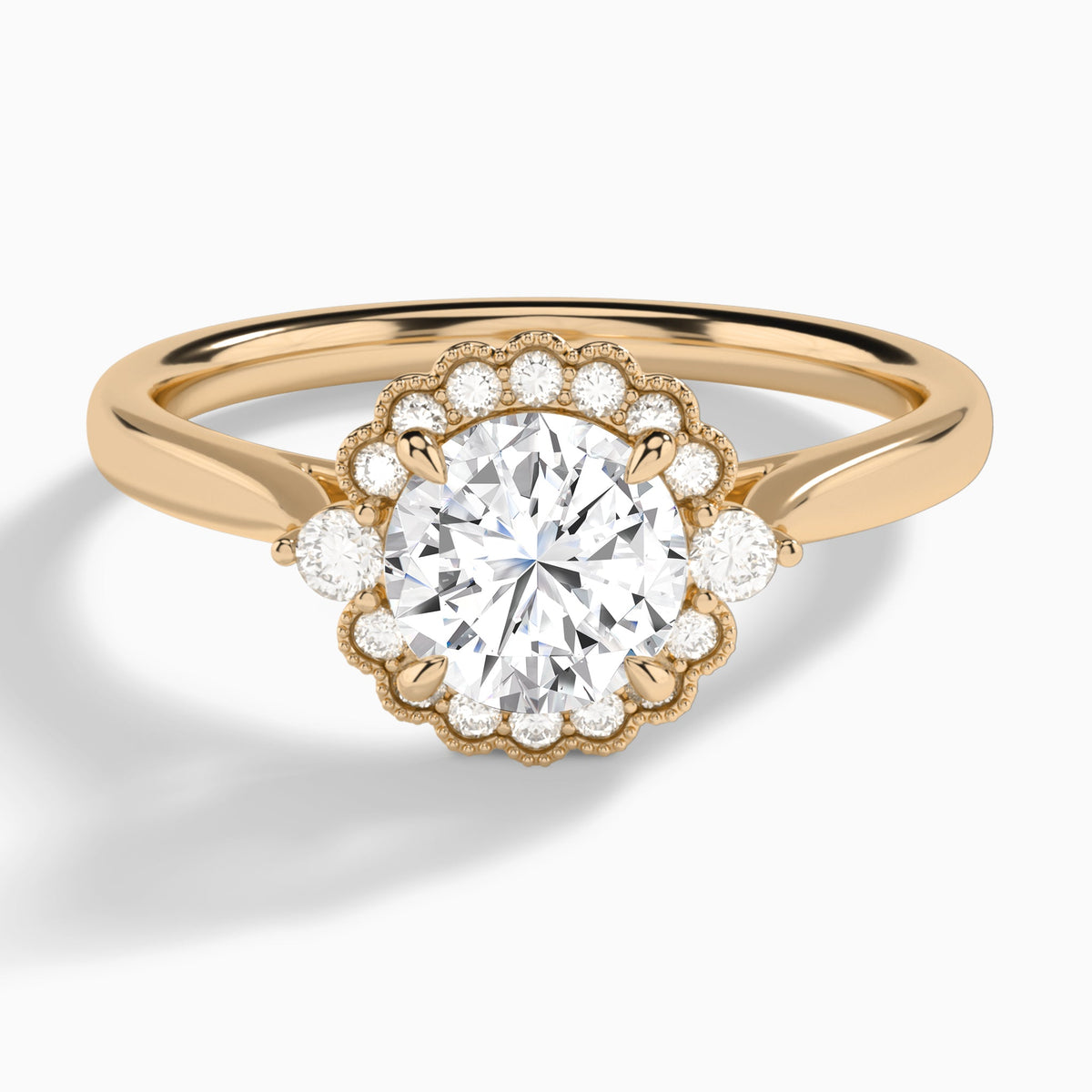 Round Melody Halo Lab Grown Diamond Engagement Ring In 14K Rose Gold - Lucenjuri